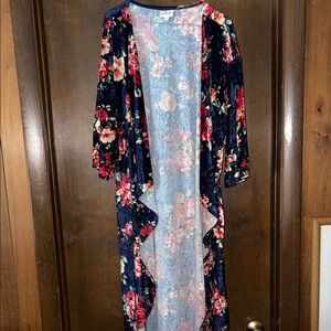 LuLaRoe Blue and Pink Velvet Kimono